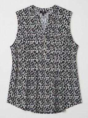 Cocomo Women's Plus Size 1X Black White Geo Print Studded Pintuck Sleeveless Top